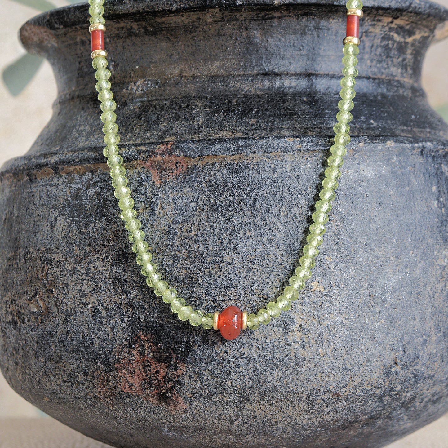 Peridot and Carnelian Protection Necklace - 14k gold
