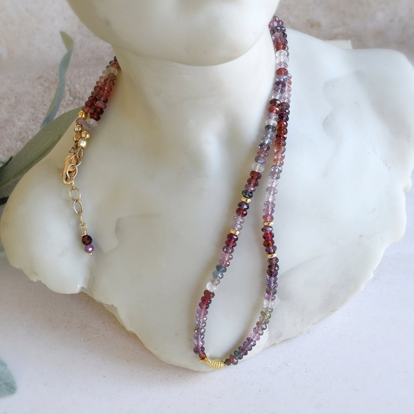 Rainbow Sapphire Ichthys Necklace - 14k Gold