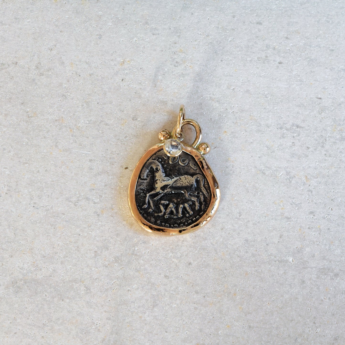 Celtic Ancient Coin and White Sapphire - 14k Gold