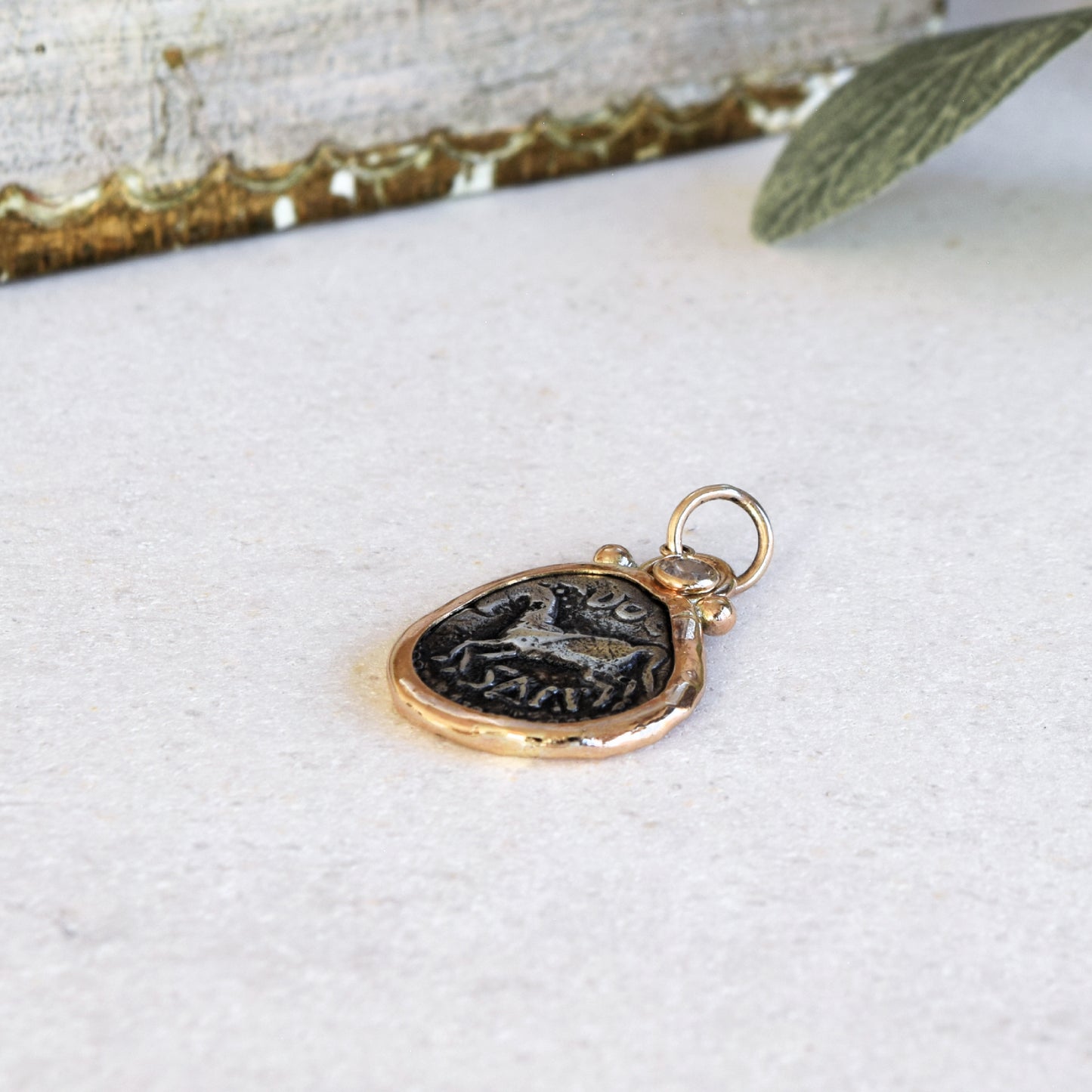 Celtic Ancient Coin and White Sapphire - 14k Gold