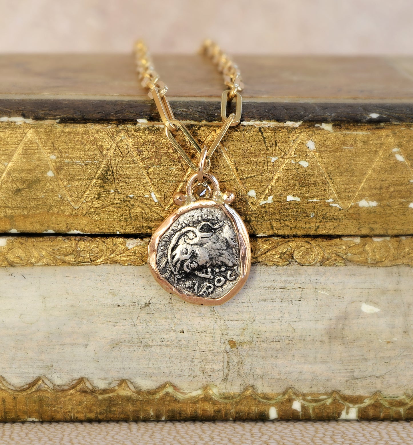 Celtic Ancient Coin and White Sapphire - 14k Gold