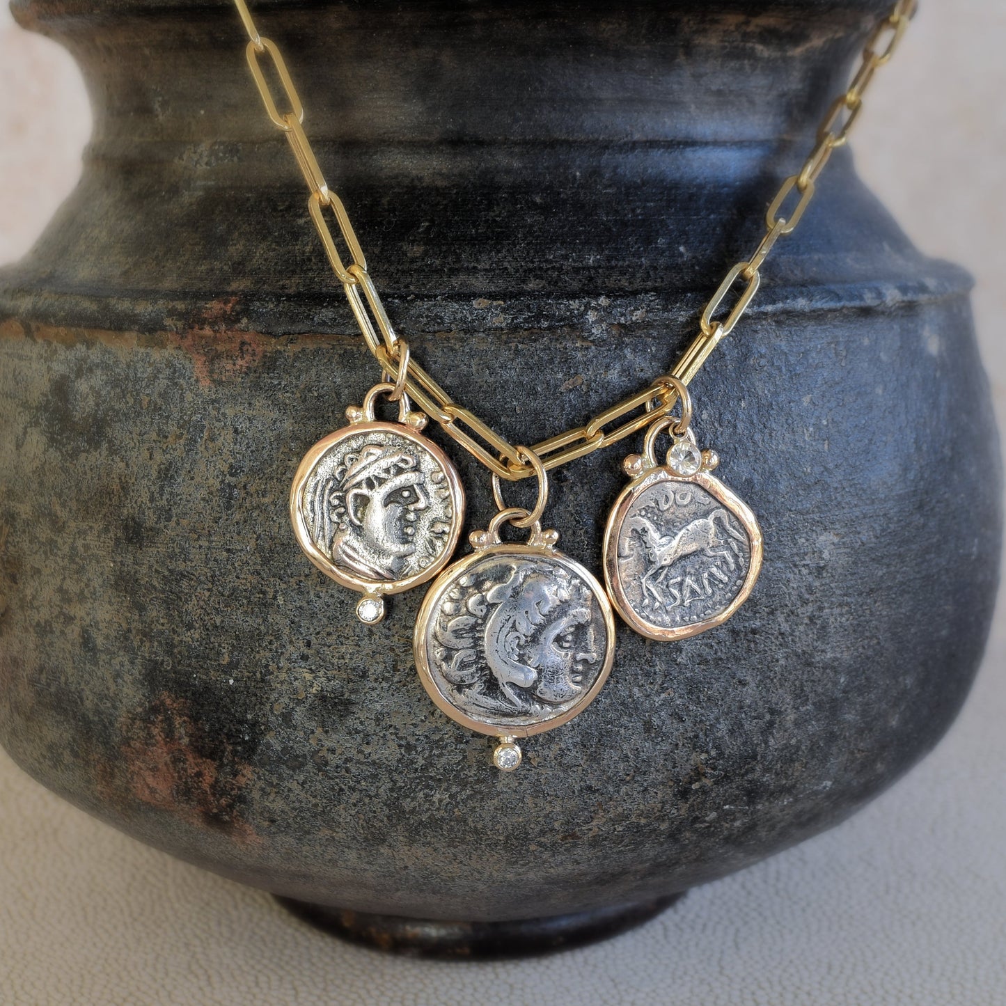 Celtic Ancient Coin and White Sapphire - 14k Gold