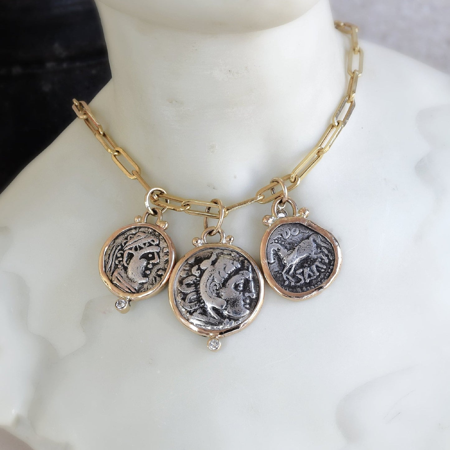 Celtic Ancient Coin and White Sapphire - 14k Gold