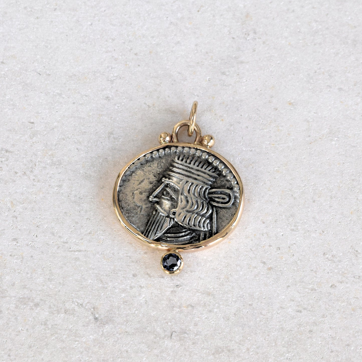 Ancient Parthian Coin with Blue Sapphire (128 - 147 CE)
