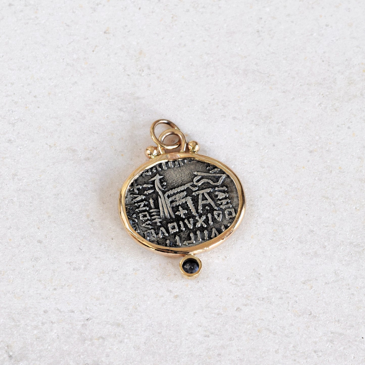 Ancient Parthian Coin with Blue Sapphire (128 - 147 CE)