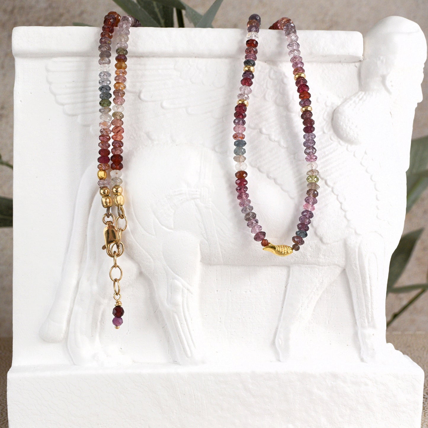 Rainbow Sapphire Ichthys Necklace - 14k Gold