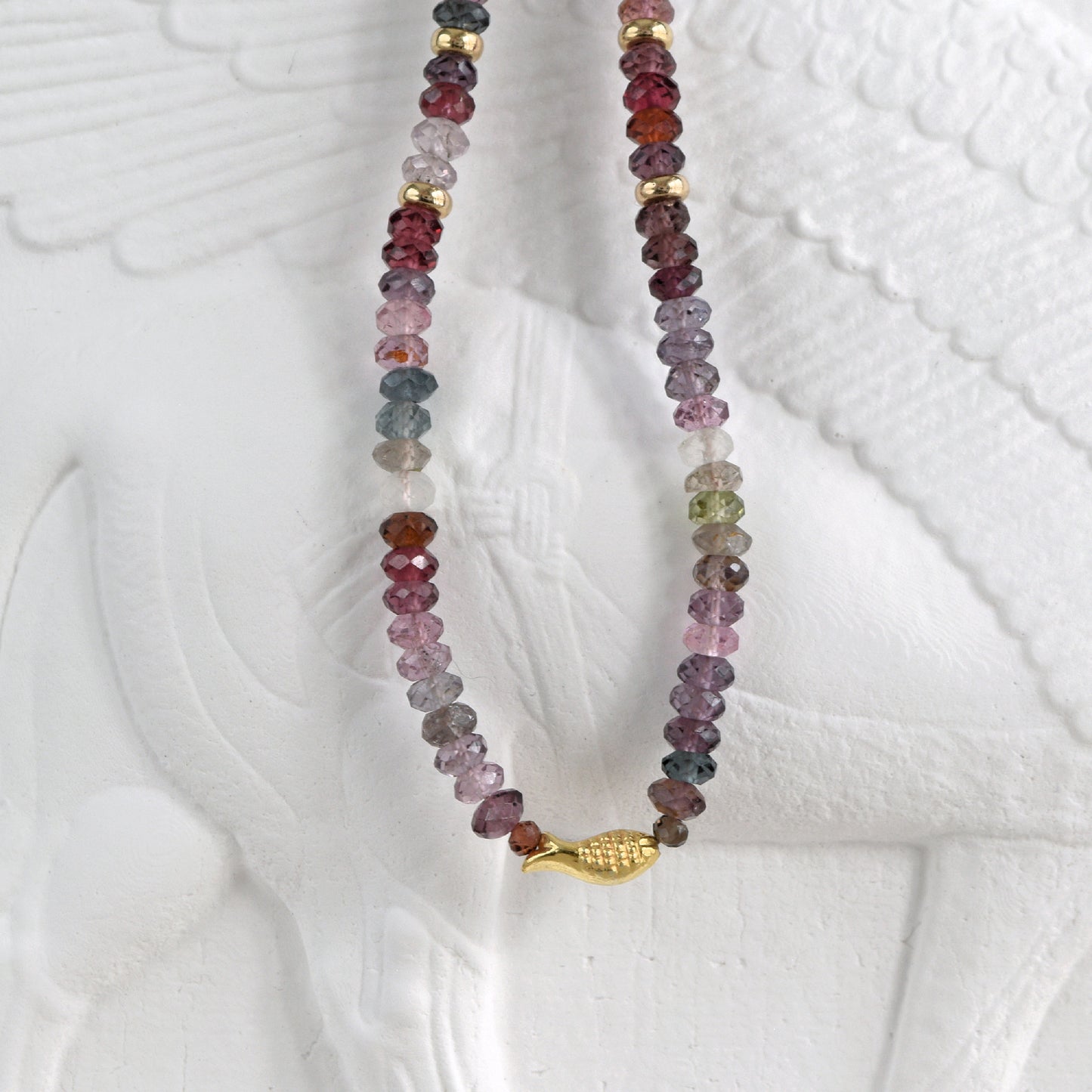 Rainbow Sapphire Ichthys Necklace - 14k Gold