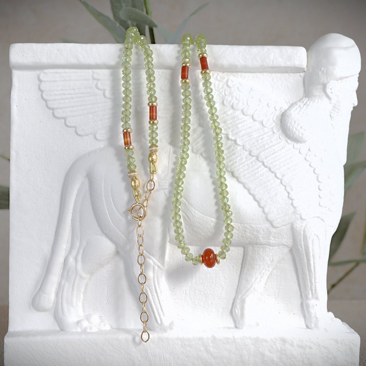 Peridot and Carnelian Protection Necklace - 14k gold