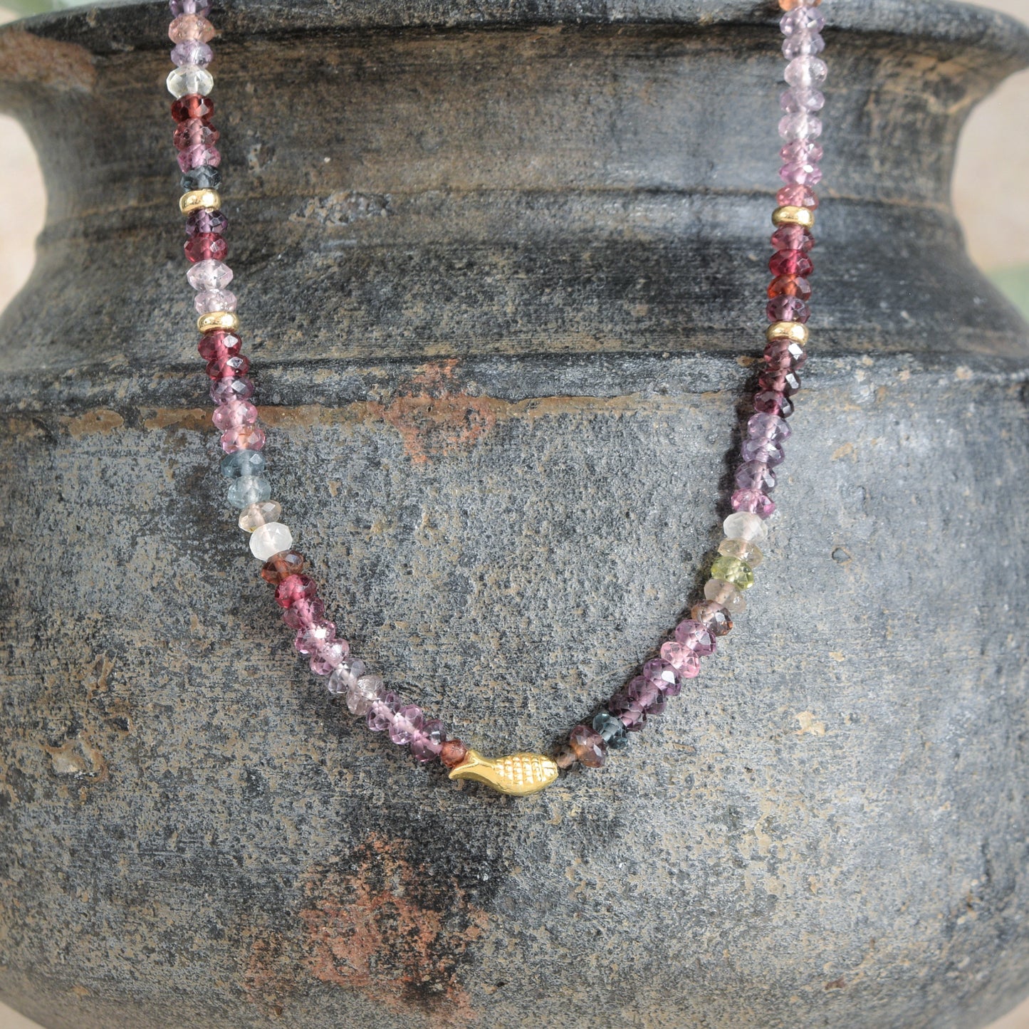 Rainbow Sapphire Ichthys Necklace - 14k Gold