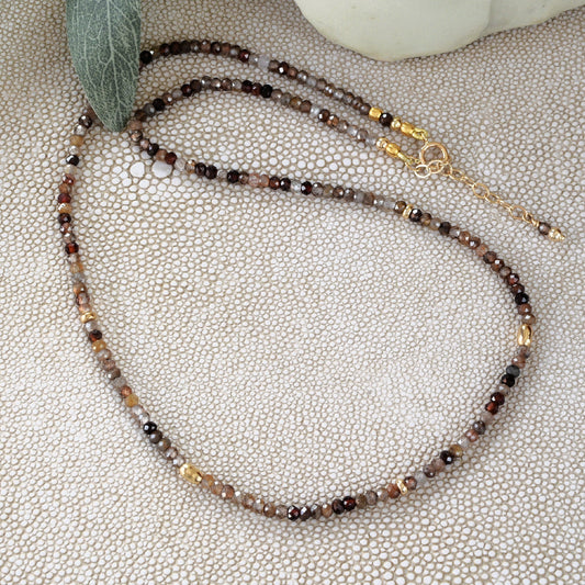 Natural brown zircon beads with 14k gold necklace