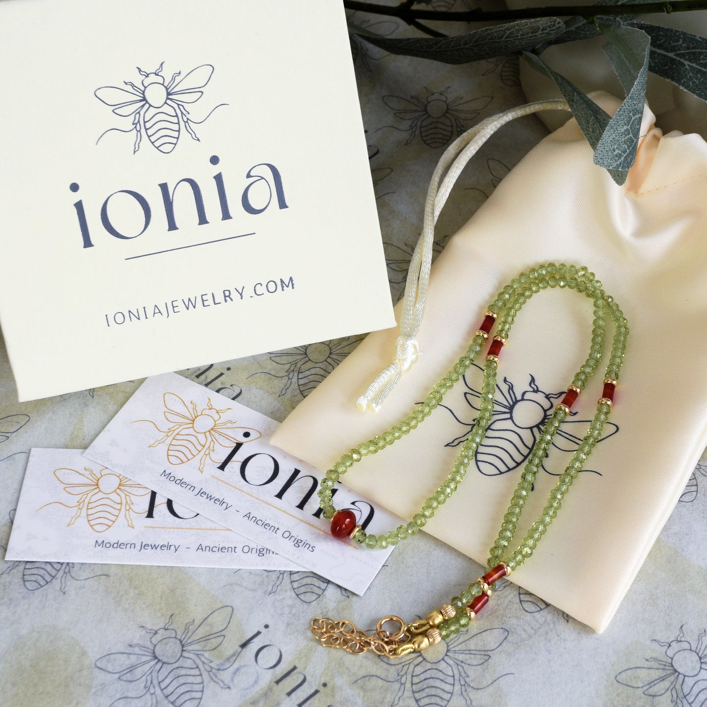 Peridot and Carnelian Protection Necklace - 14k gold