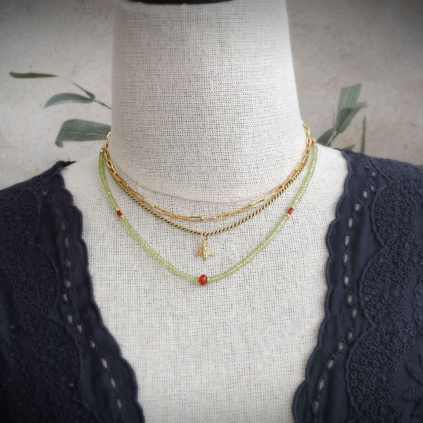 Peridot and Carnelian Protection Necklace - 14k gold
