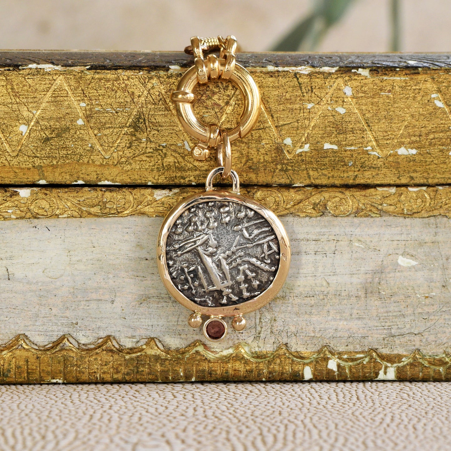 Ancient Parthian Coin with Garnet (190 - 208 CE)