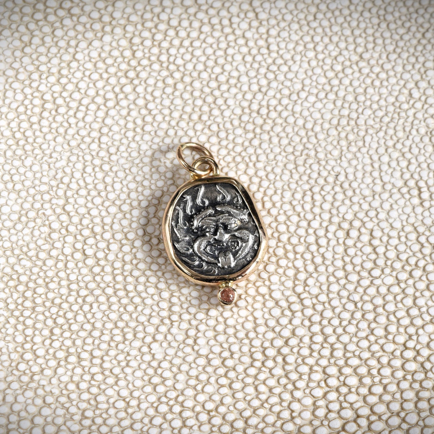 Greek Gorgon Coin with Pink Sapphire (480 - 450 BCE)