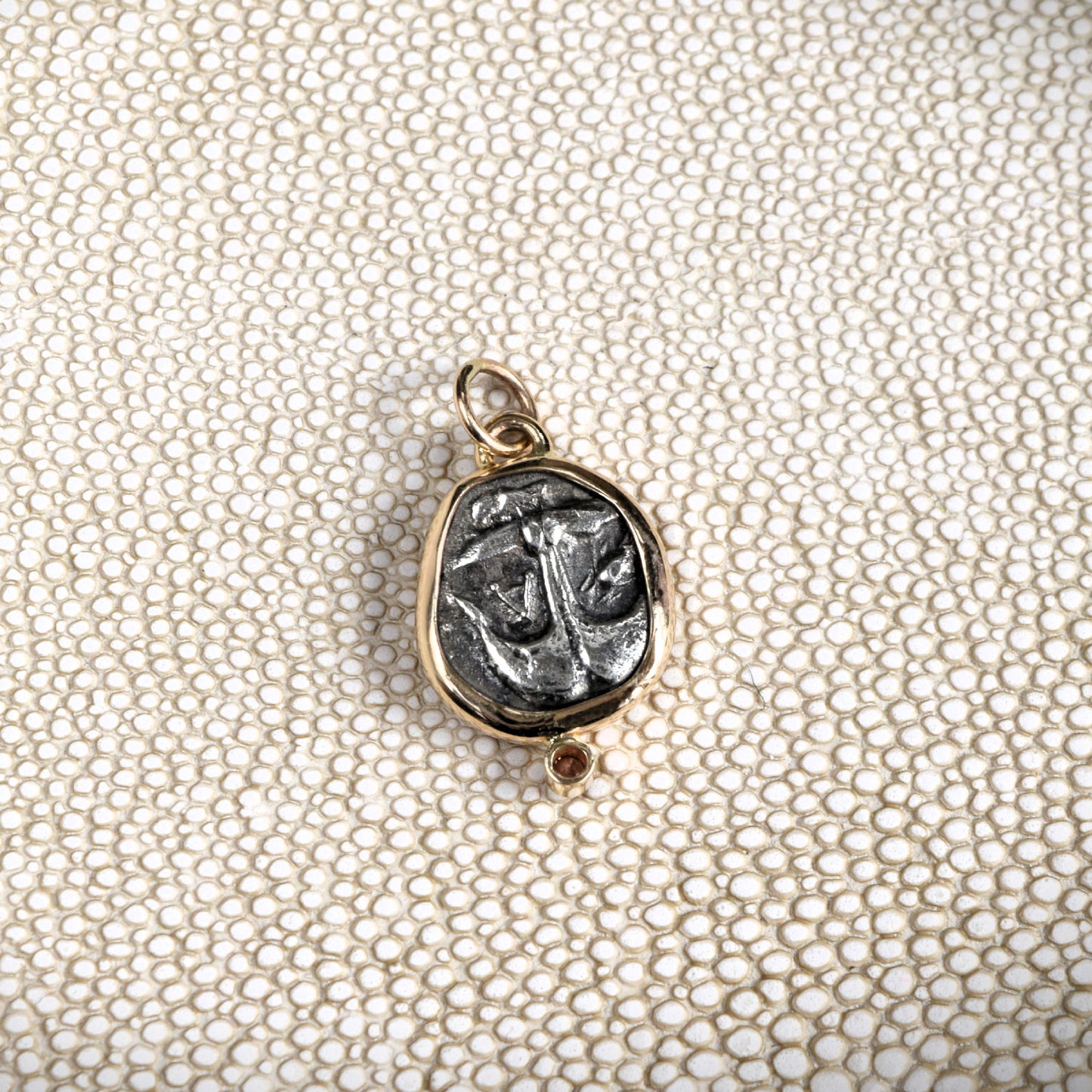 Greek Gorgon Coin with Pink Sapphire (480 - 450 BCE)