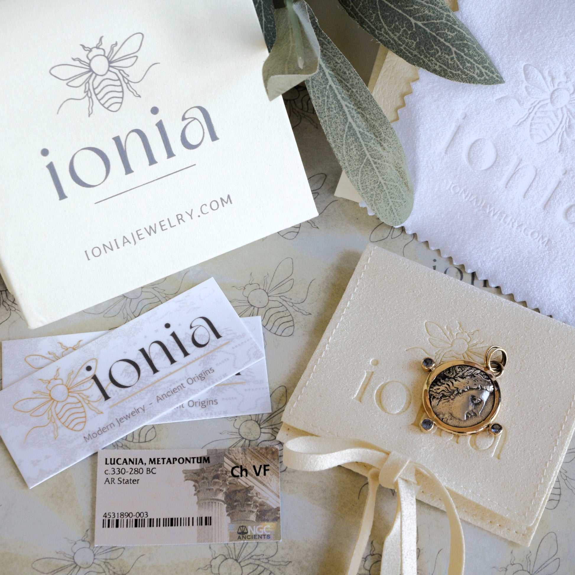 Ancient coin pendant with Tanzanite with Ionia packaging