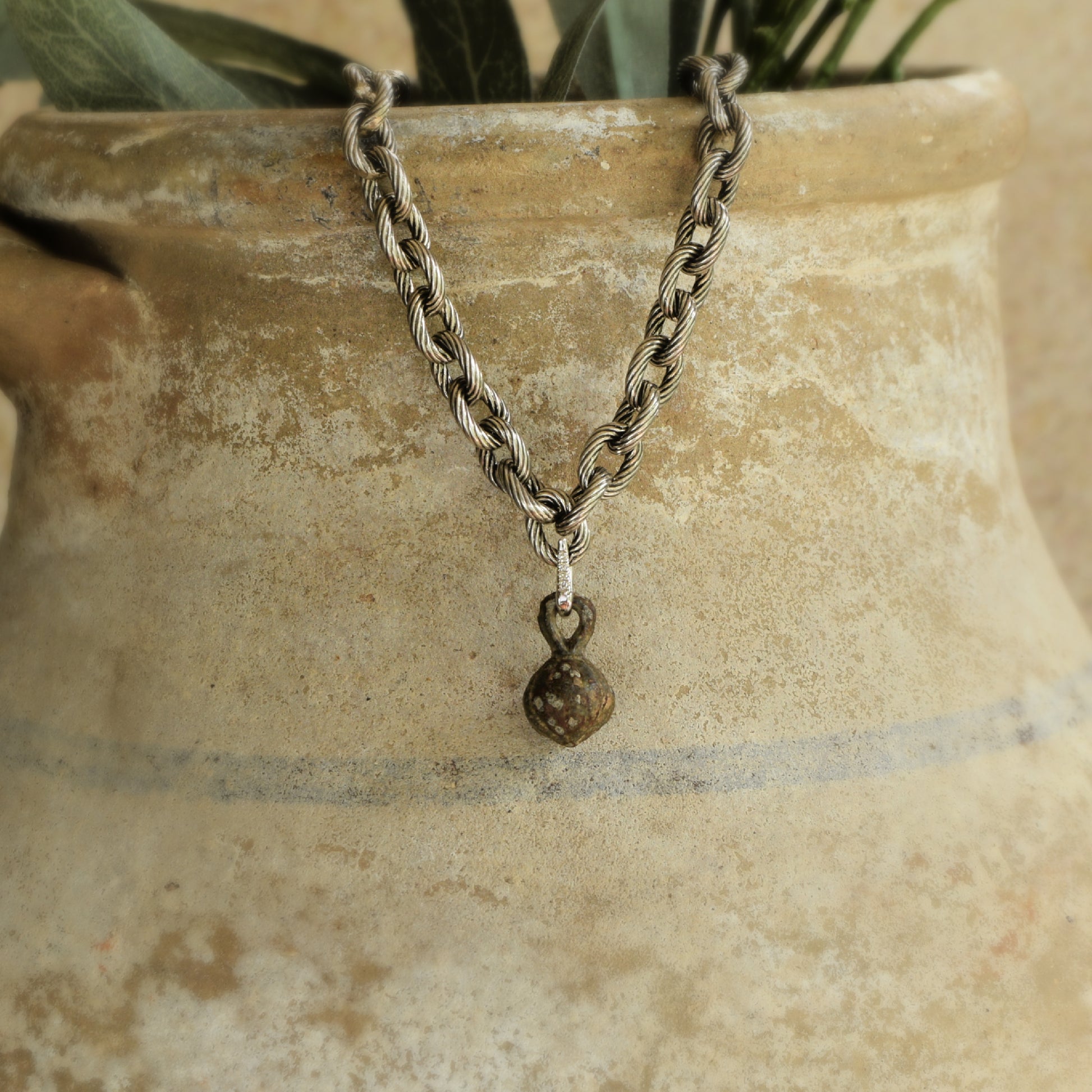 Ancient Amulet with Diamond Bail Necklace